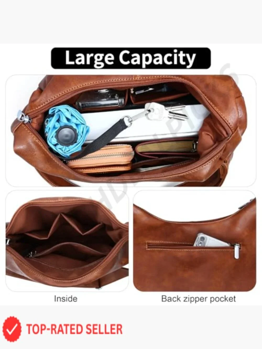 Slouchy Vegan Leather Hobo Bag Adjustable Shoulder Strap Crossbody Tote Purse